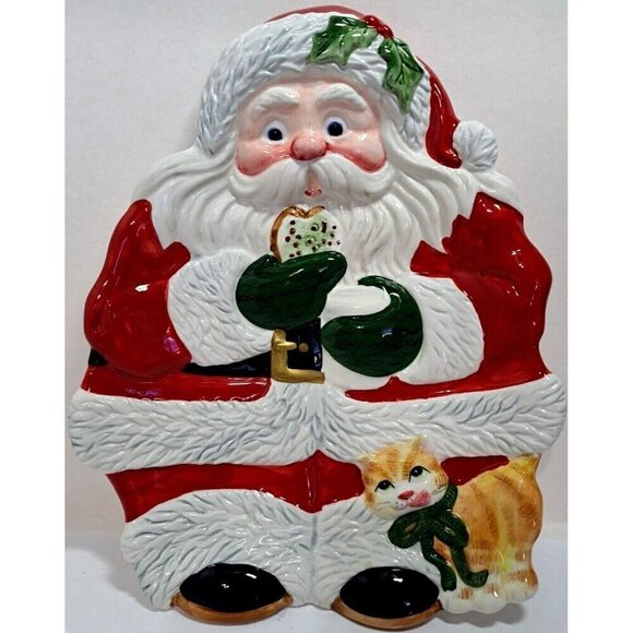 Fitz and Floyd 2004 Santa Canape Plate New in Box Cookie Cocoa Kitten - Picture 2 of 5